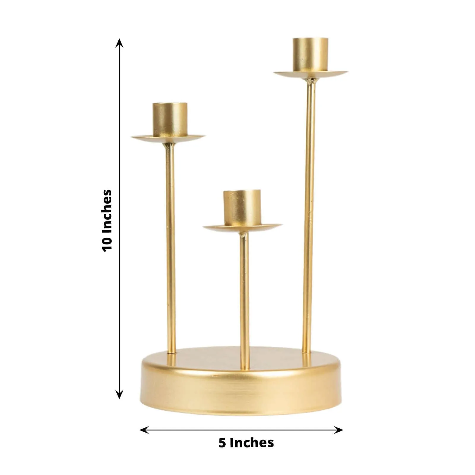10" Tall Vintage Gold Metal 3-Arm Round Taper Candle Candelabra, Wedding Tabletop Candlestick Holder Centerpiece