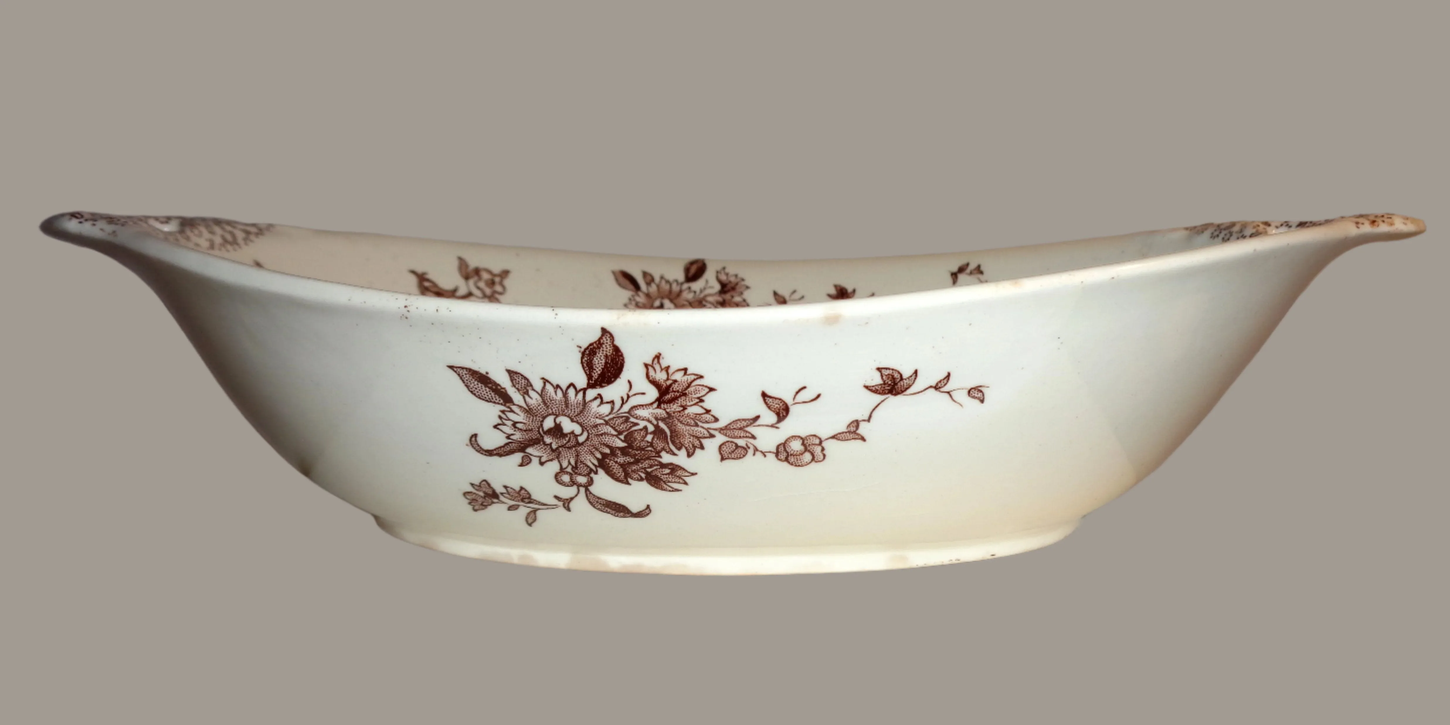 1920s Mason's Ironstone Watteau Brown Two Handled Serving Dish