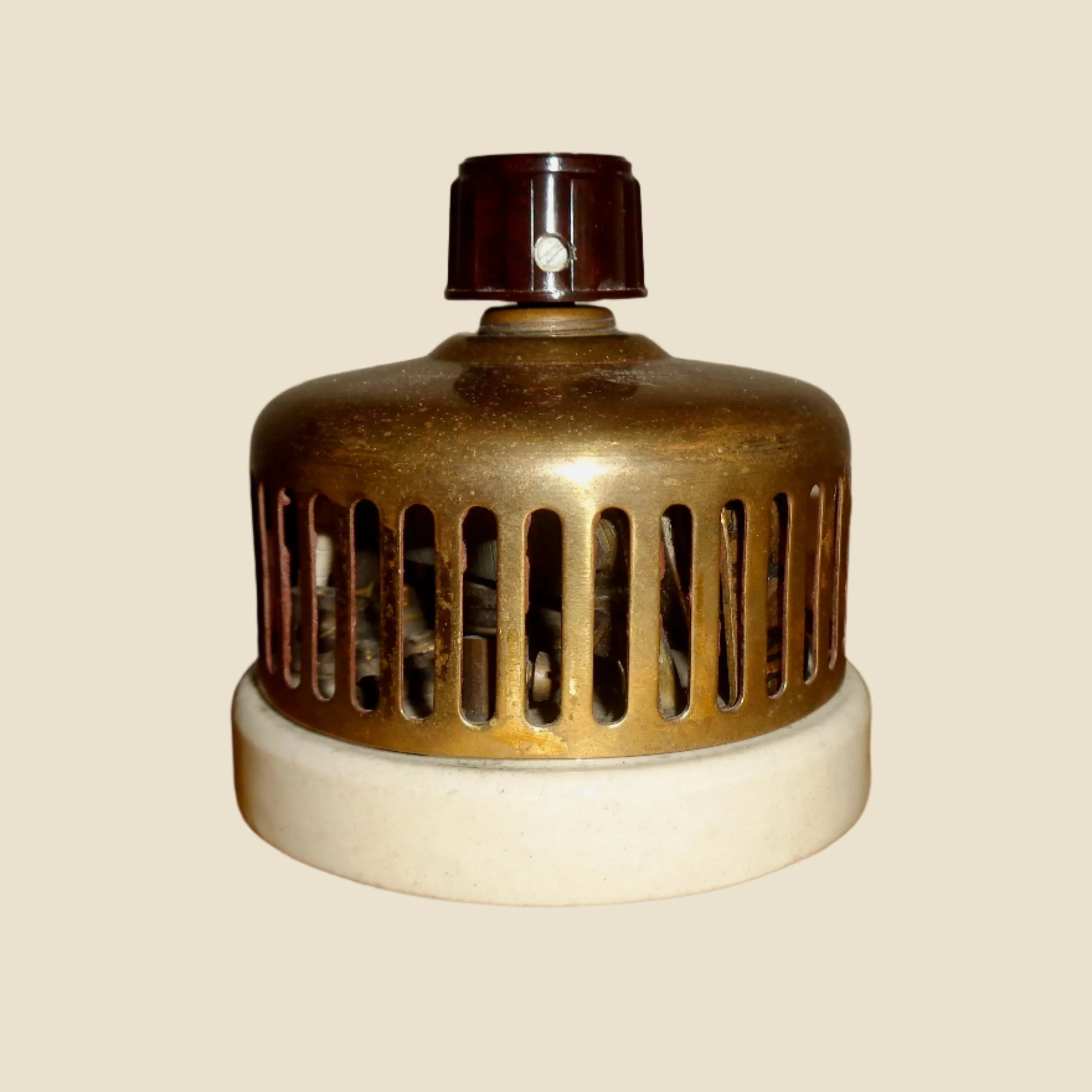 1930s Vintage Rotary Dimmer Light Switch With A Ceramic Base & Brass Cover