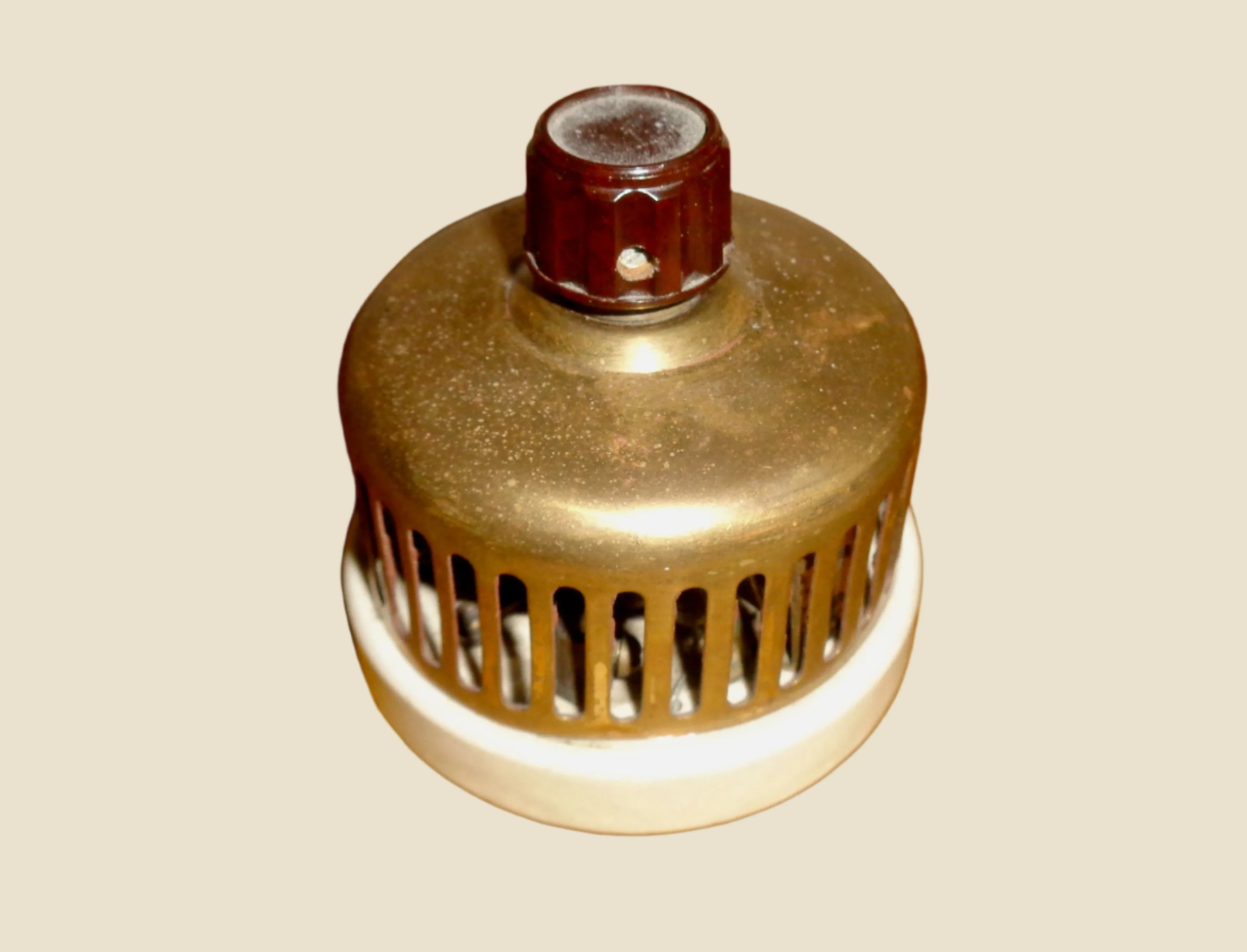 1930s Vintage Rotary Dimmer Light Switch With A Ceramic Base & Brass Cover