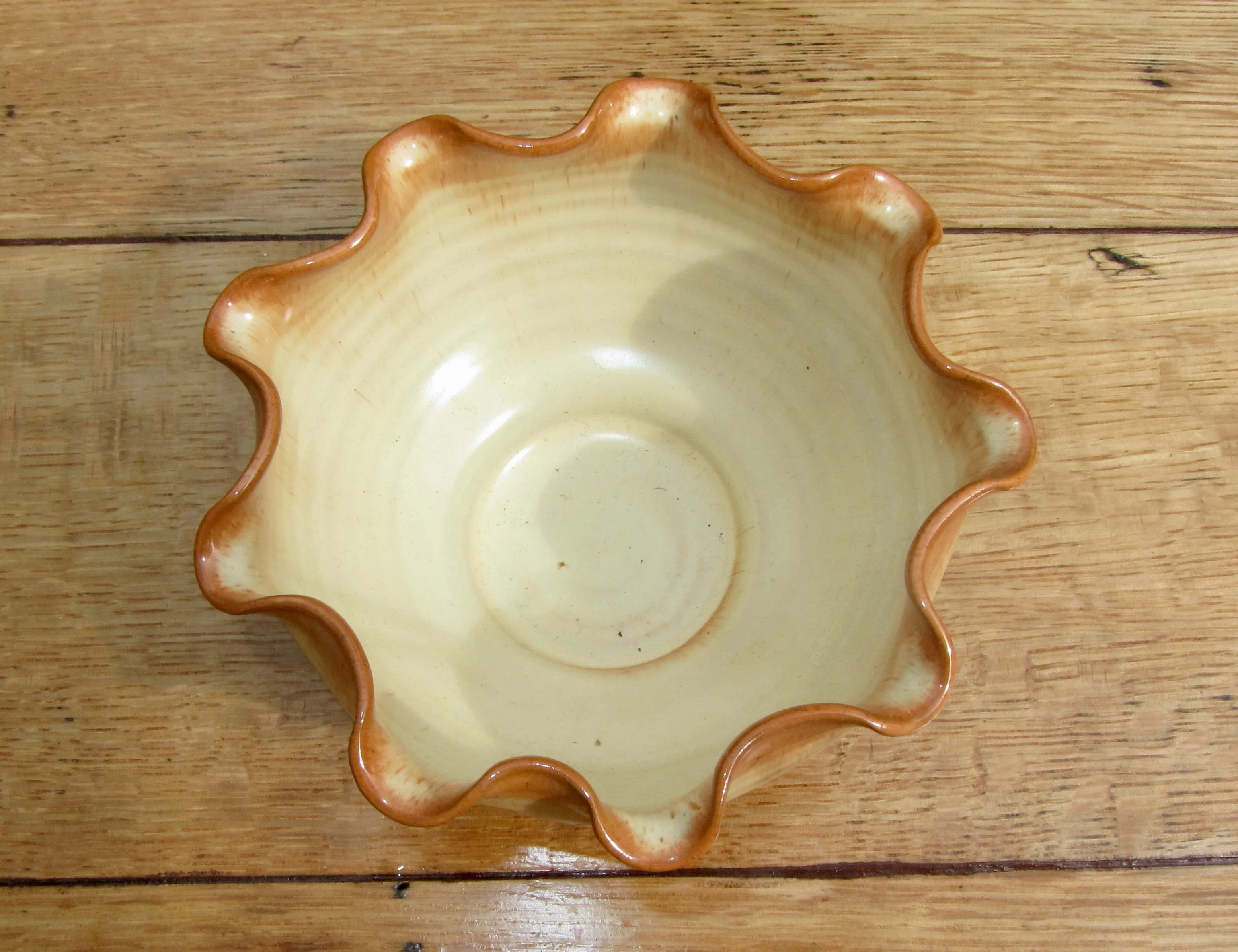 1950s Prinknash Abbey Pottery Fluted Brown and Cream Bowl