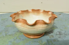 1950s Prinknash Abbey Pottery Fluted Brown and Cream Bowl