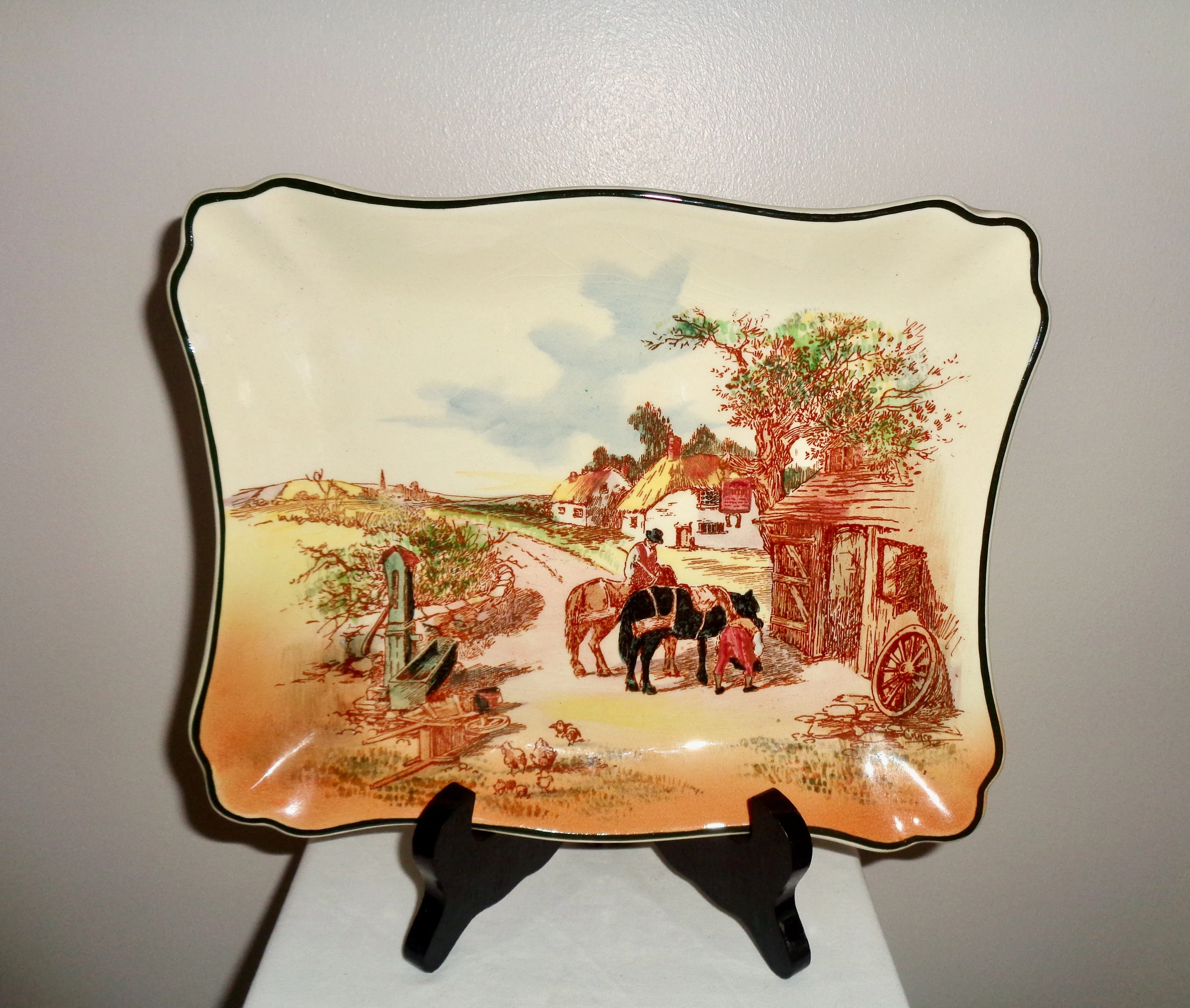 1952 Royal Doulton Rustic England Rectangular Scalloped Sandwich Dish D6297