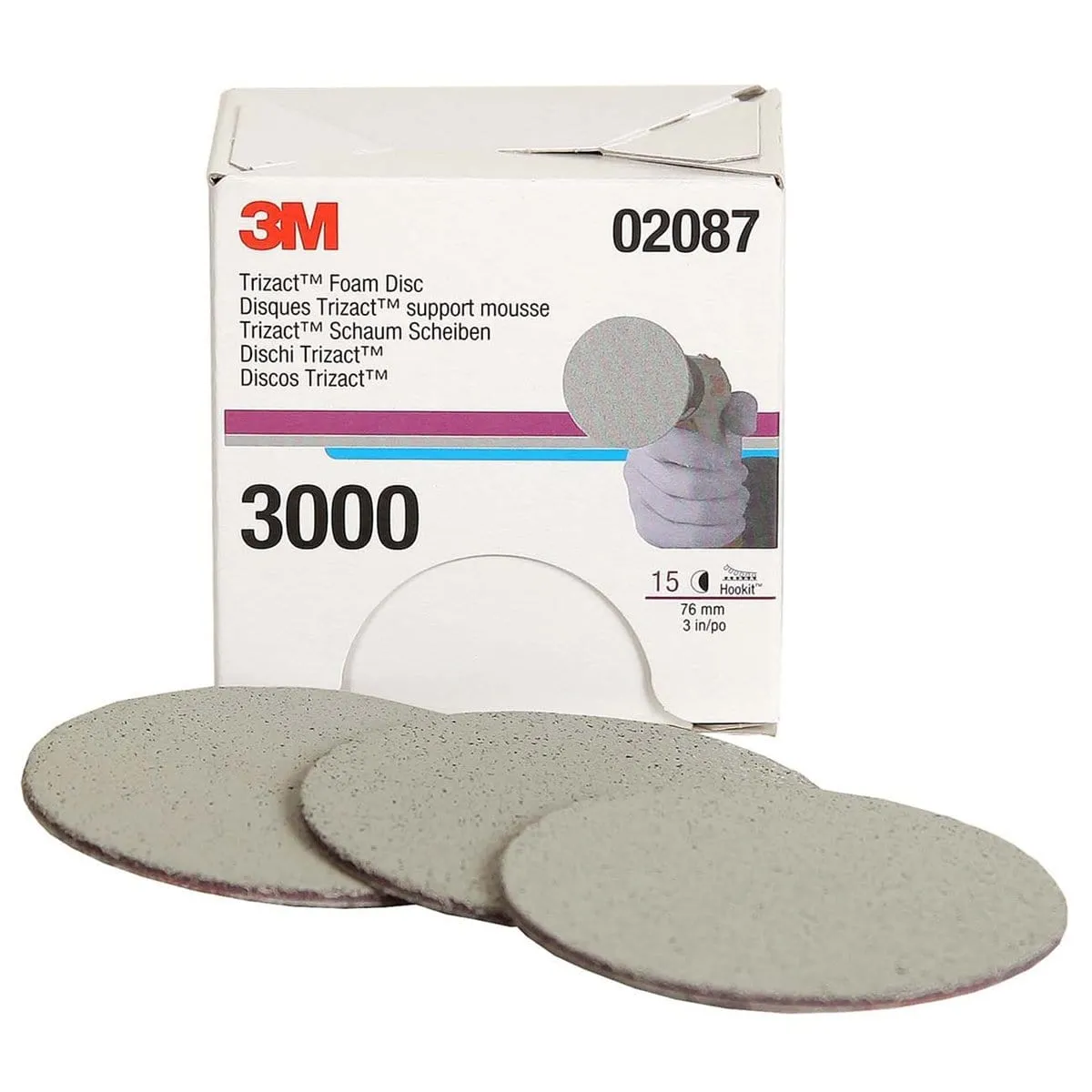 3M 2087 3" Trizact Hookit Discs 15/Bx