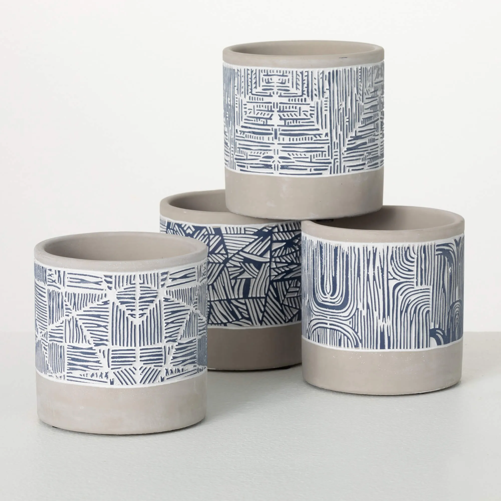 Abstract Cement Pot Set Of 4