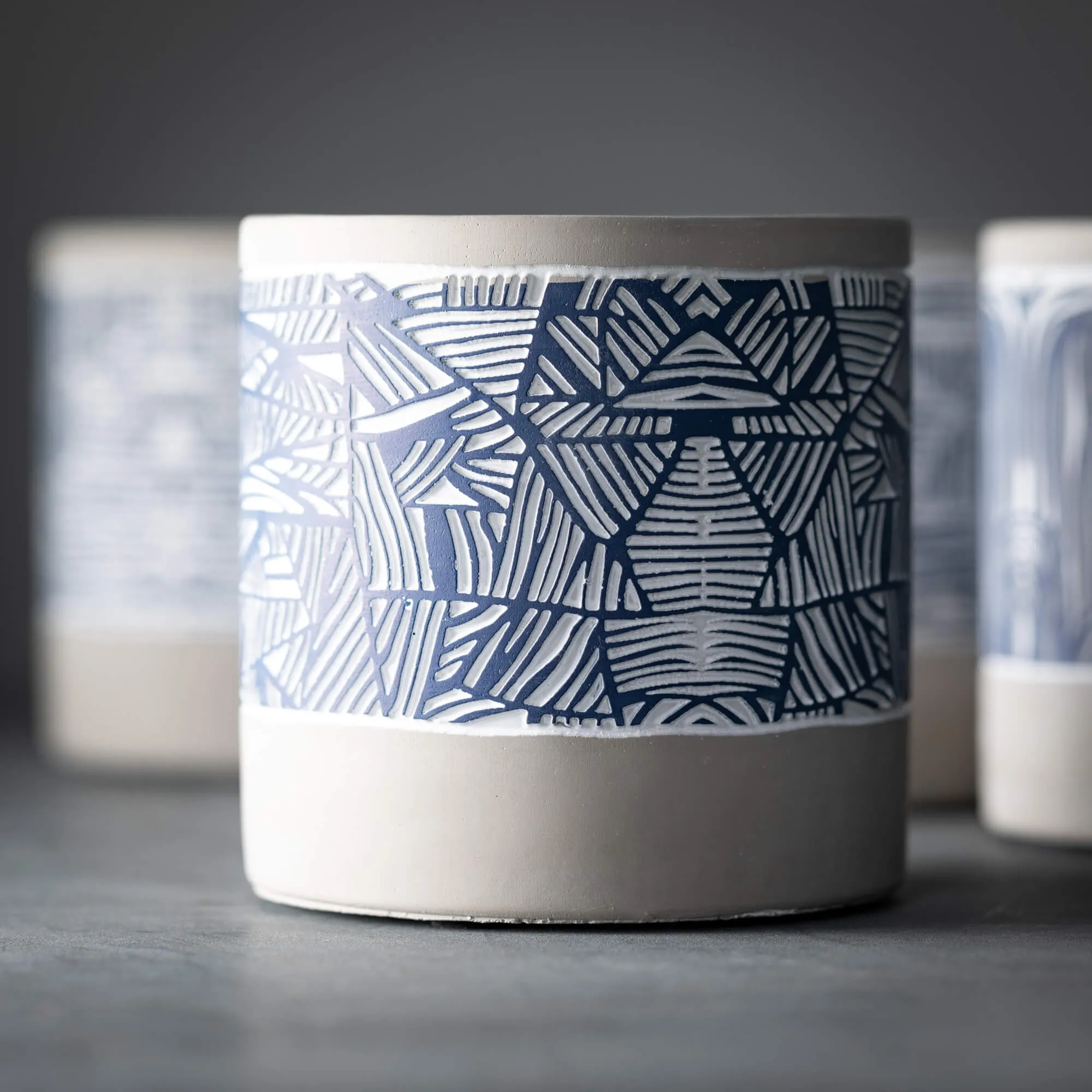 Abstract Cement Pot Set Of 4