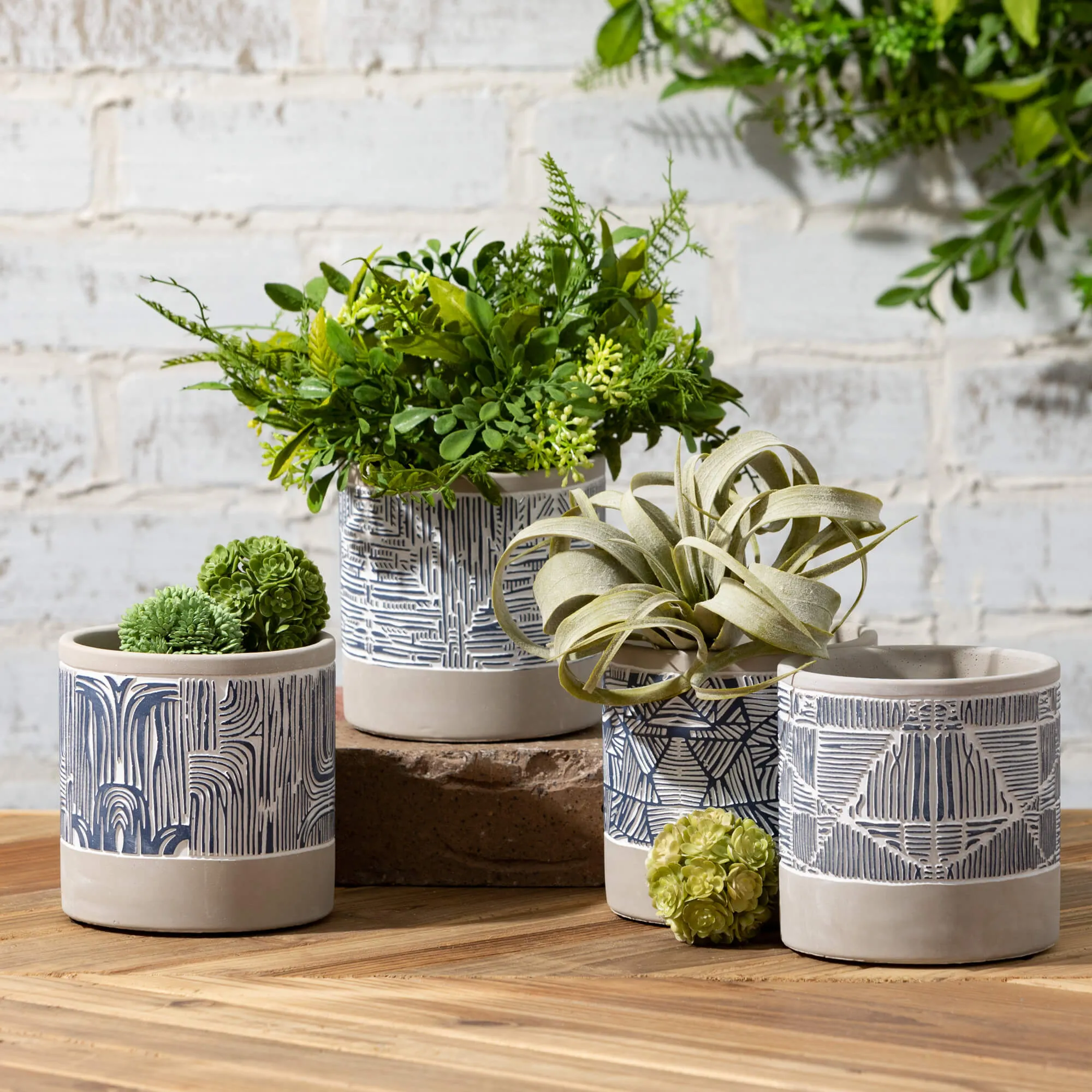 Abstract Cement Pot Set Of 4