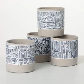 Abstract Cement Pot Set Of 4