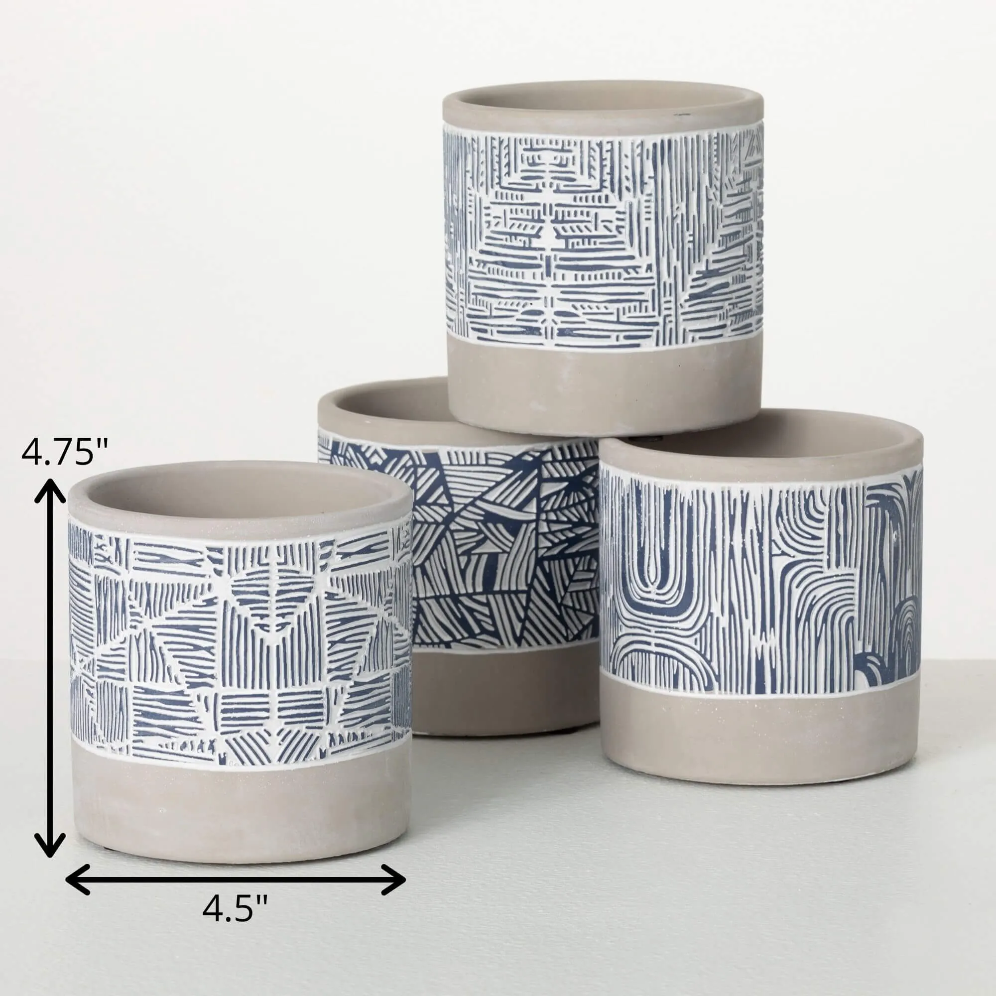 Abstract Cement Pot Set Of 4