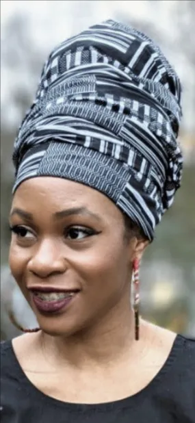 Agyarko Black and White African print Kente Head dress