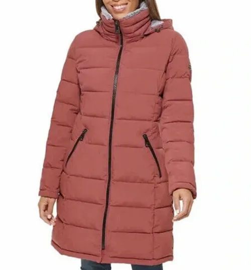 Andrew Marc Ladies' Long Stretch Parka Coat Fur Lined Hood Jacket