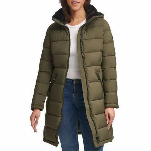 Andrew Marc Ladies' Long Stretch Parka Coat Fur Lined Hood Jacket