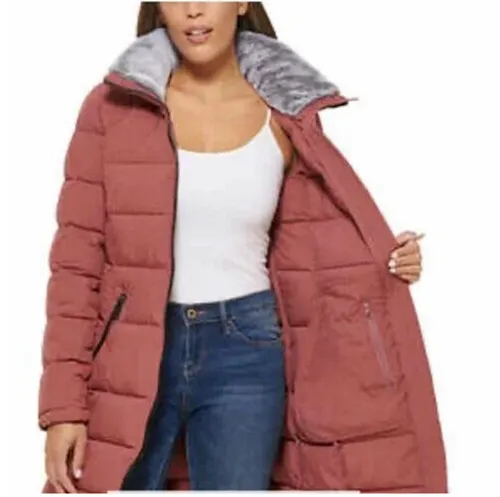 Andrew Marc Ladies' Long Stretch Parka Coat Fur Lined Hood Jacket