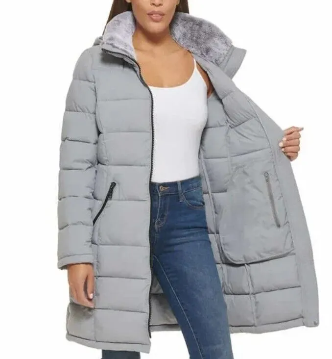 Andrew Marc Ladies' Long Stretch Parka Coat Fur Lined Hood Jacket