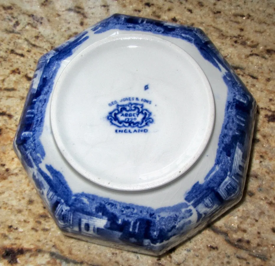 Antique George Jones Abbey Ware Blue And White Pottery Bowl