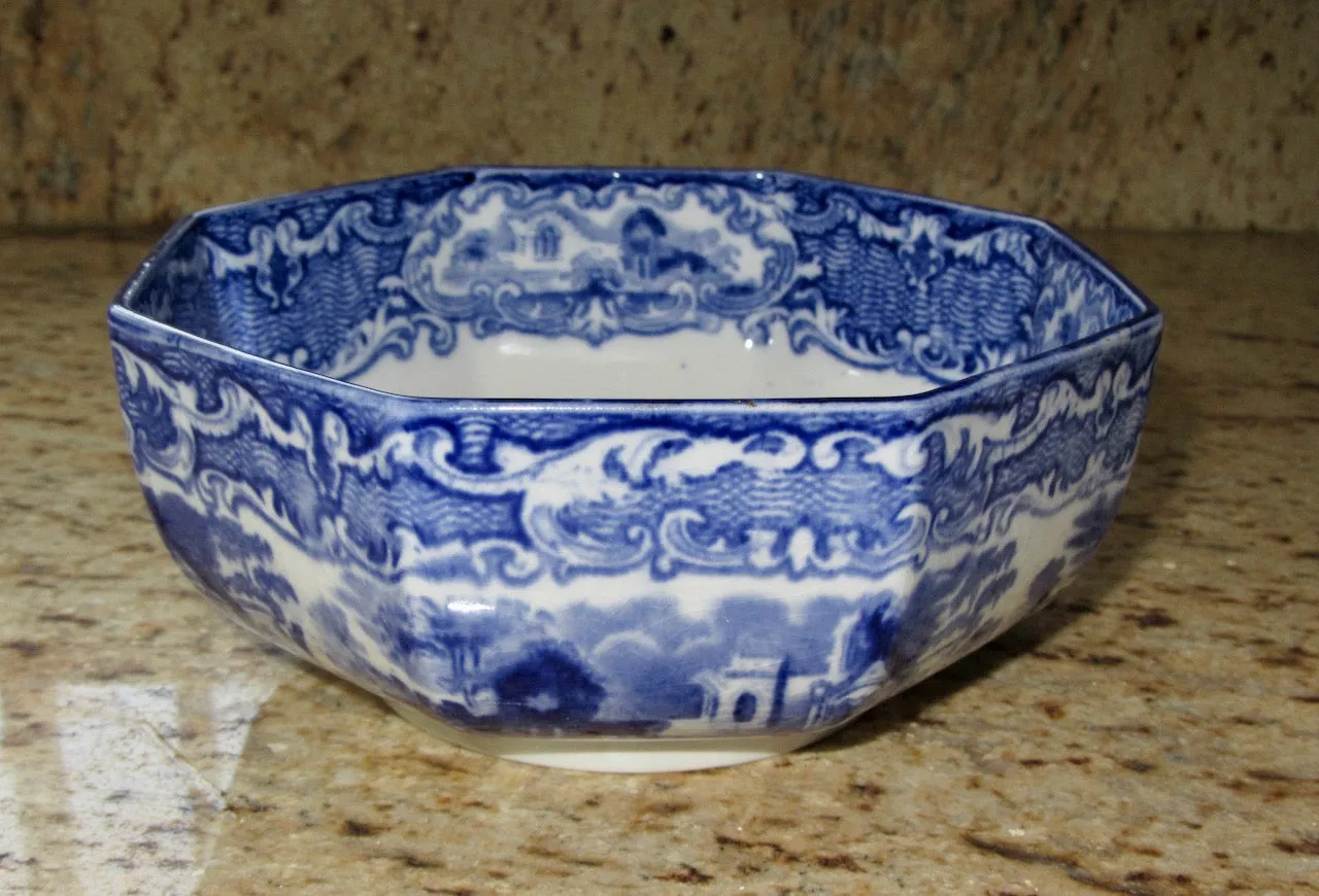 Antique George Jones Abbey Ware Blue And White Pottery Bowl