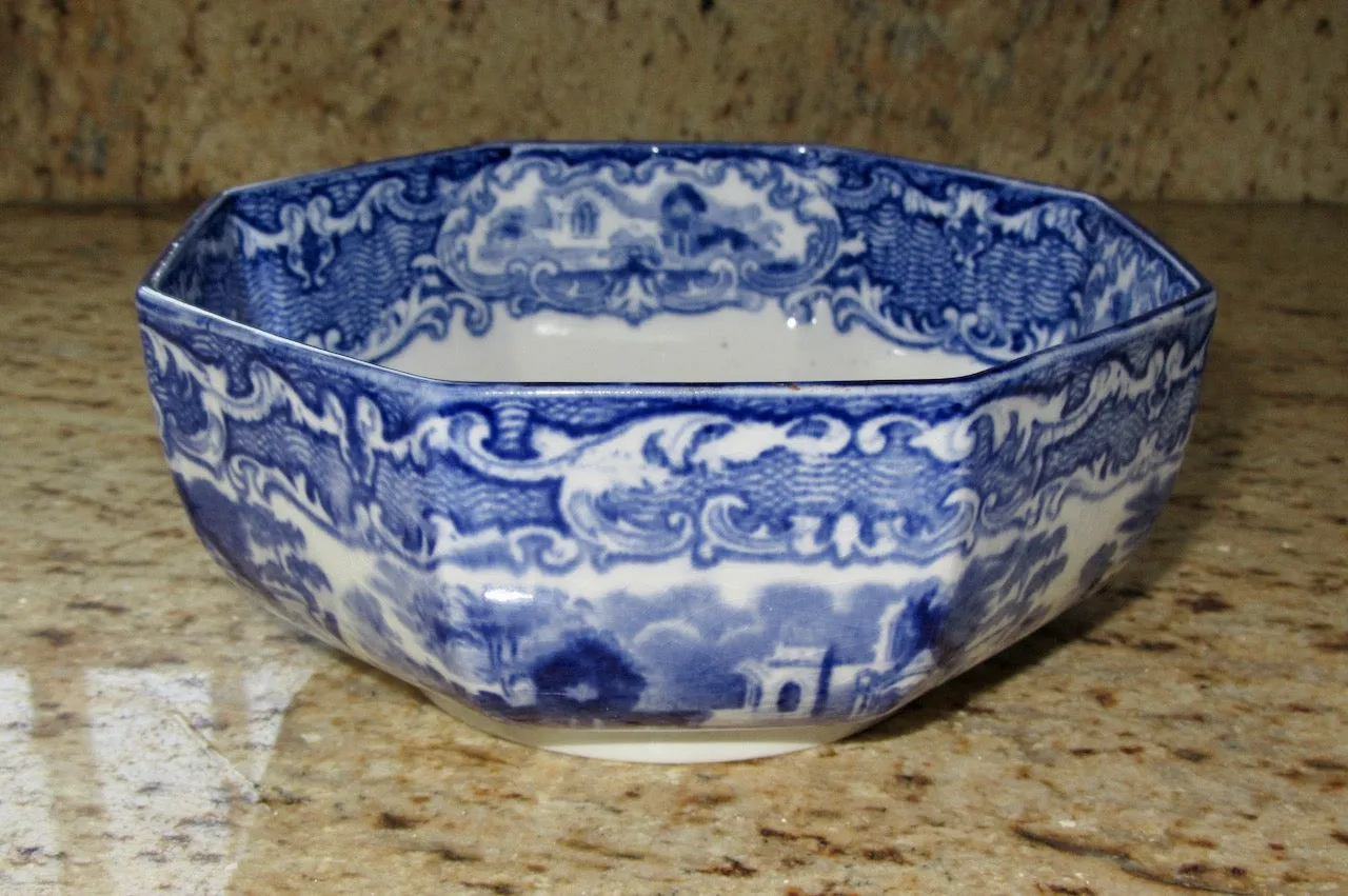 Antique George Jones Abbey Ware Blue And White Pottery Bowl
