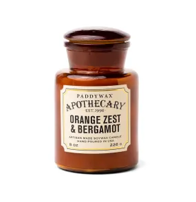 APOTHECARY GLASS CANDLE 8 OZ. ORANGE ZEST & BERGAMOT