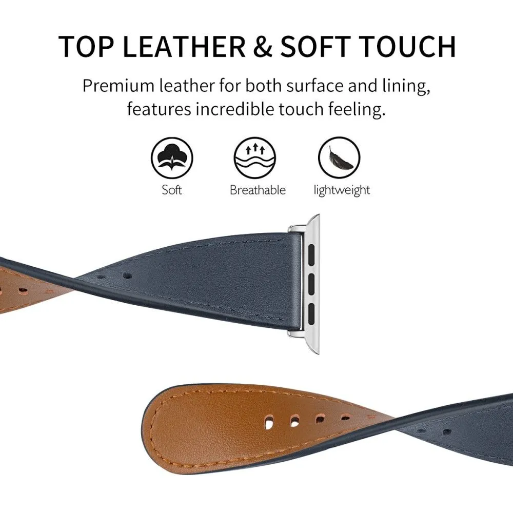 Apple Watch (45mm) soft top layer genuine leather watch strap - Midnight Blue / Size: S