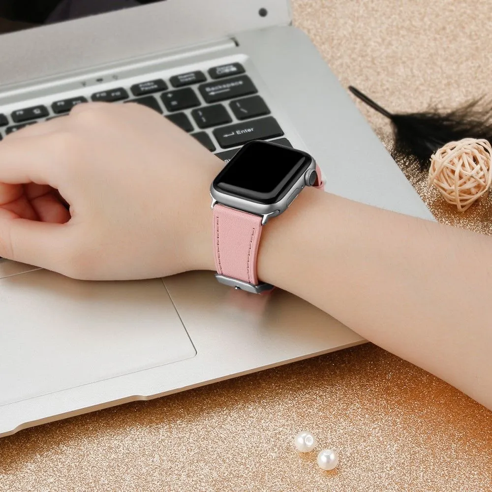 Apple Watch (45mm) top layer cowhide genuine leather watch strap - Pink