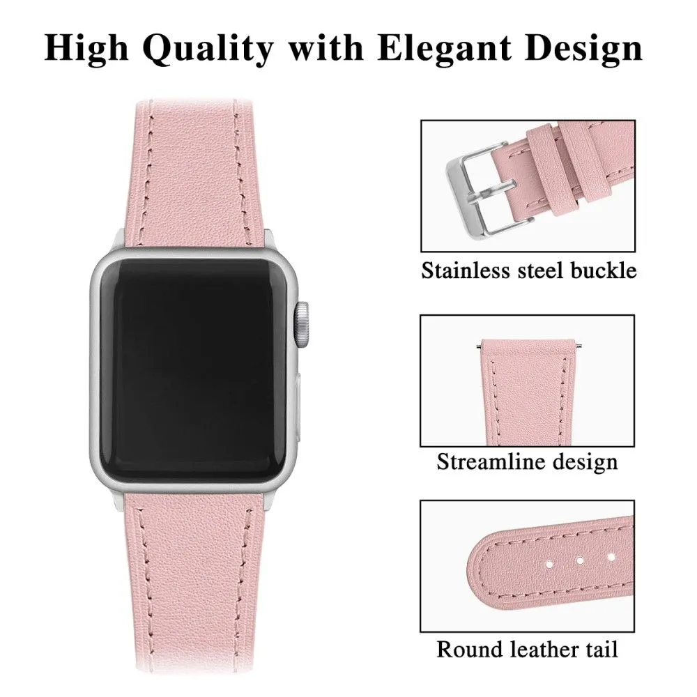 Apple Watch (45mm) top layer cowhide genuine leather watch strap - Pink