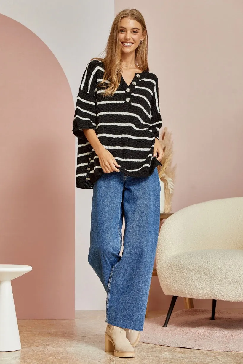 At Last Striped Sweater - Black/Ivory