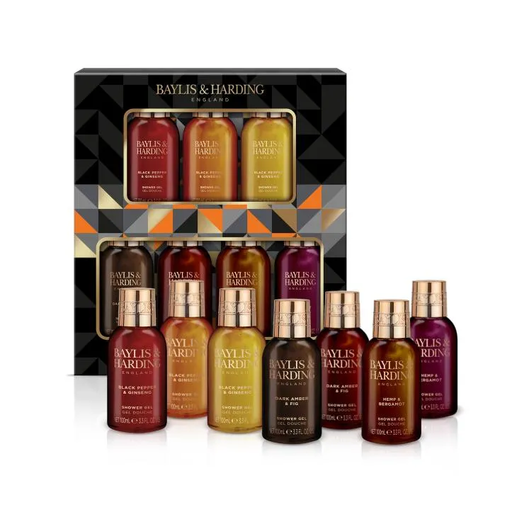 Baylis & Harding Black Pepper & Ginseng Men's Luxury 7 Days Showering Essentials Gift Set - Vegan Friendly