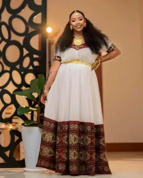 Beautiful Burgundy Elegant Habesha Kemis Classic Habesha Dress