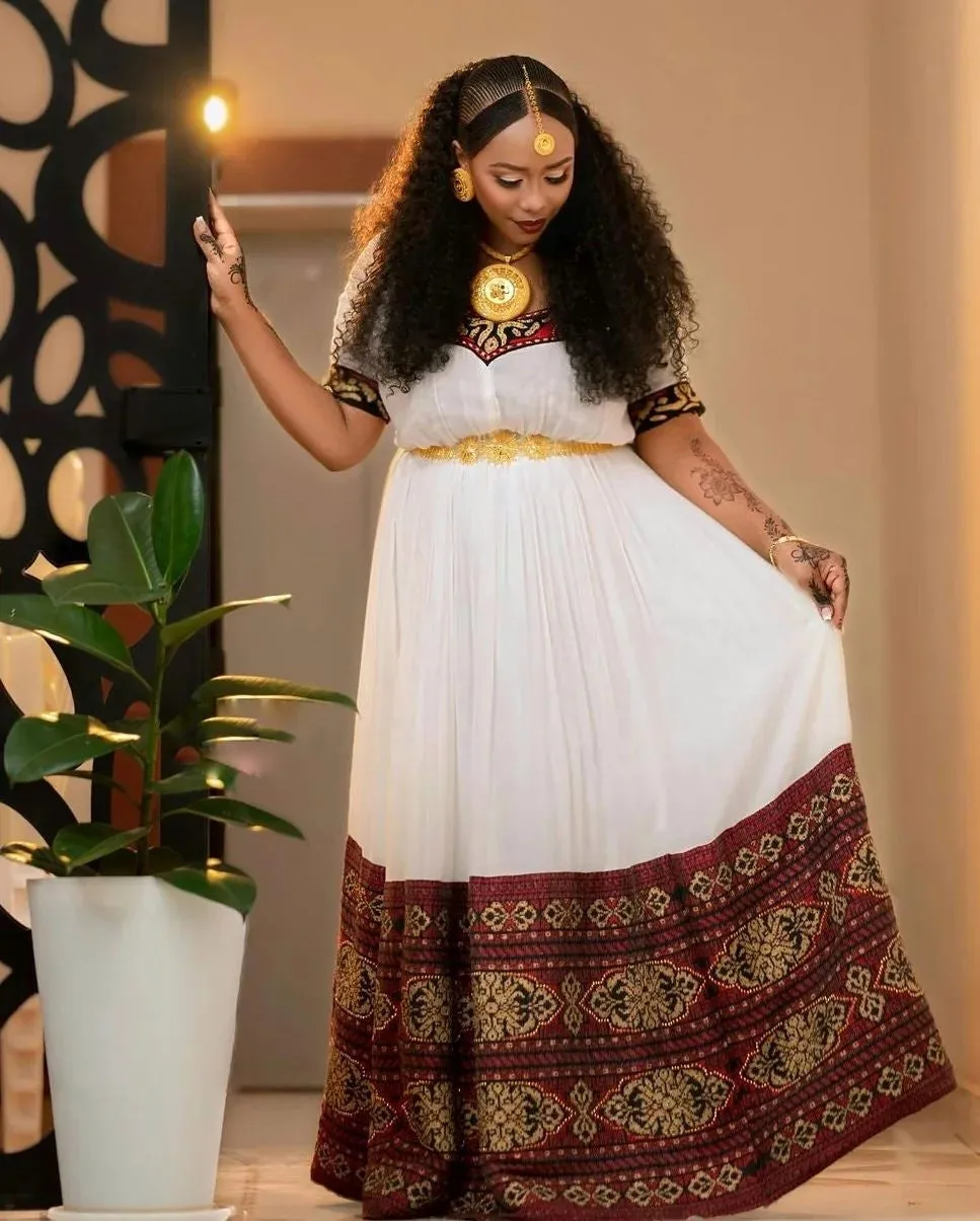 Beautiful Burgundy Elegant Habesha Kemis Classic Habesha Dress