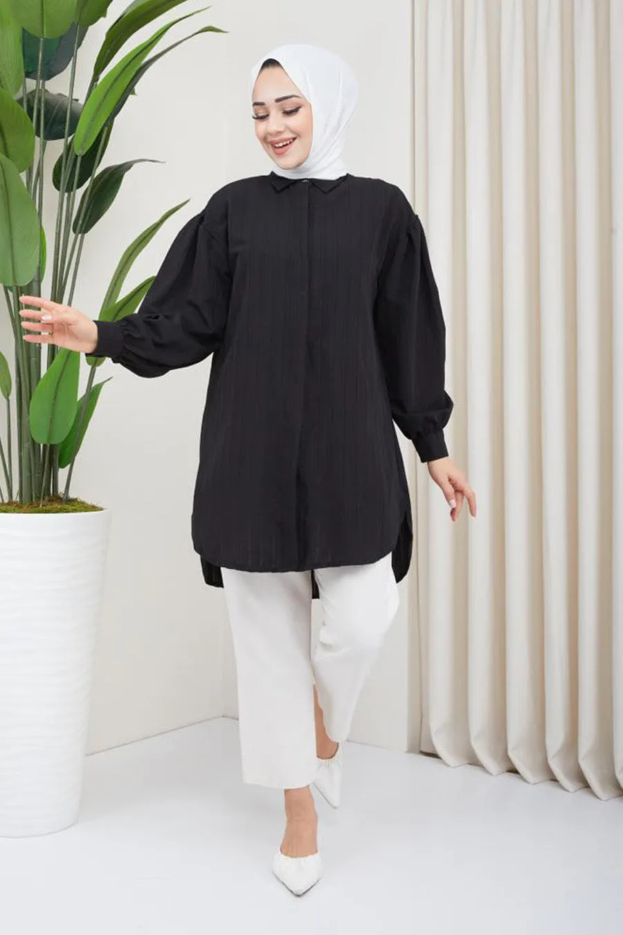 Black Front Open Turkish Top