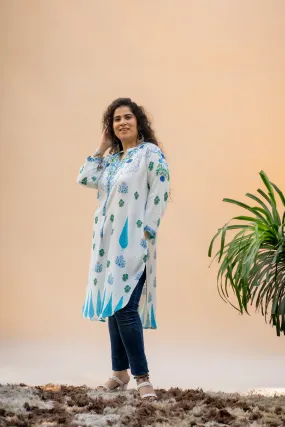 Blue and White Pocket Kurta