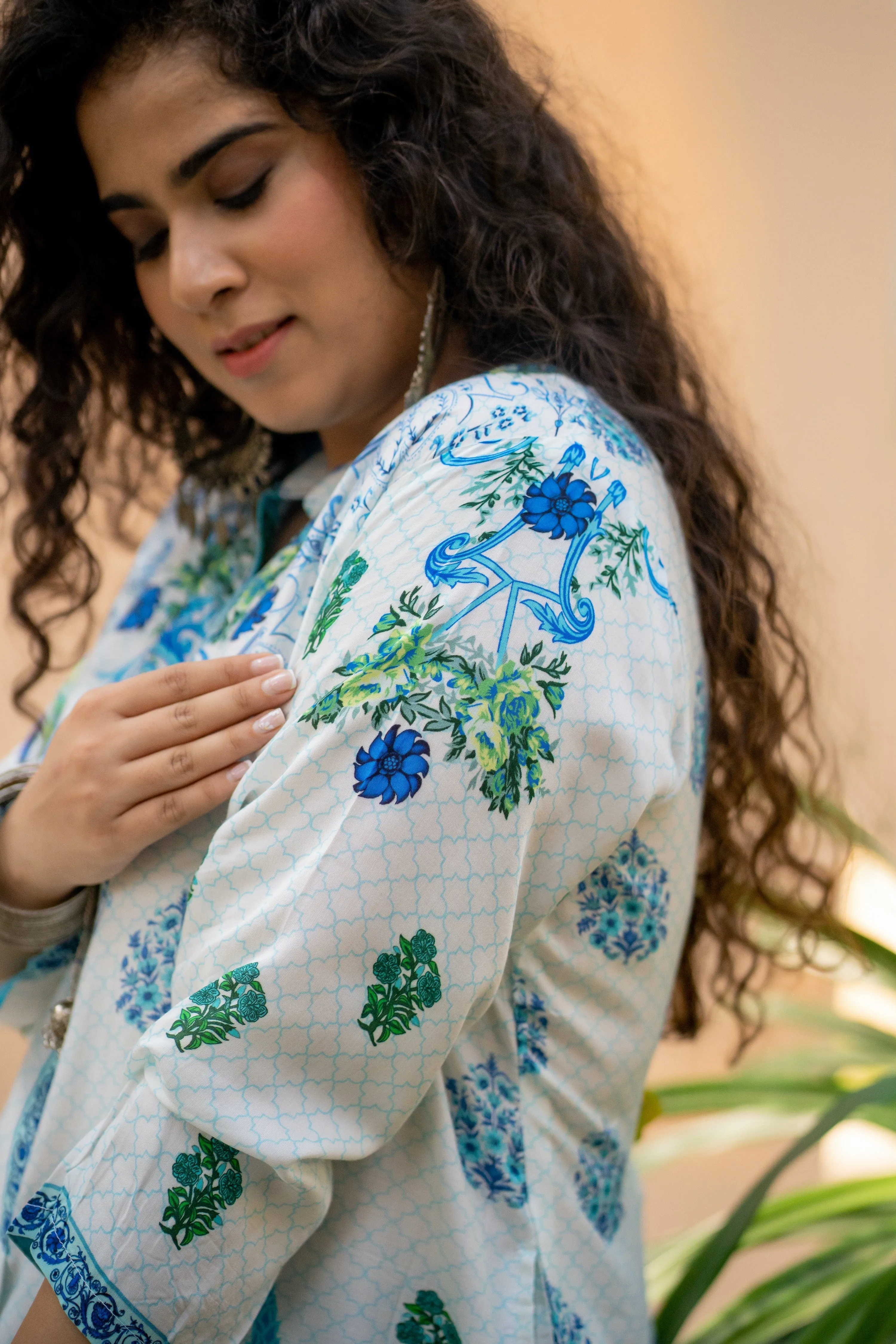 Blue and White Pocket Kurta