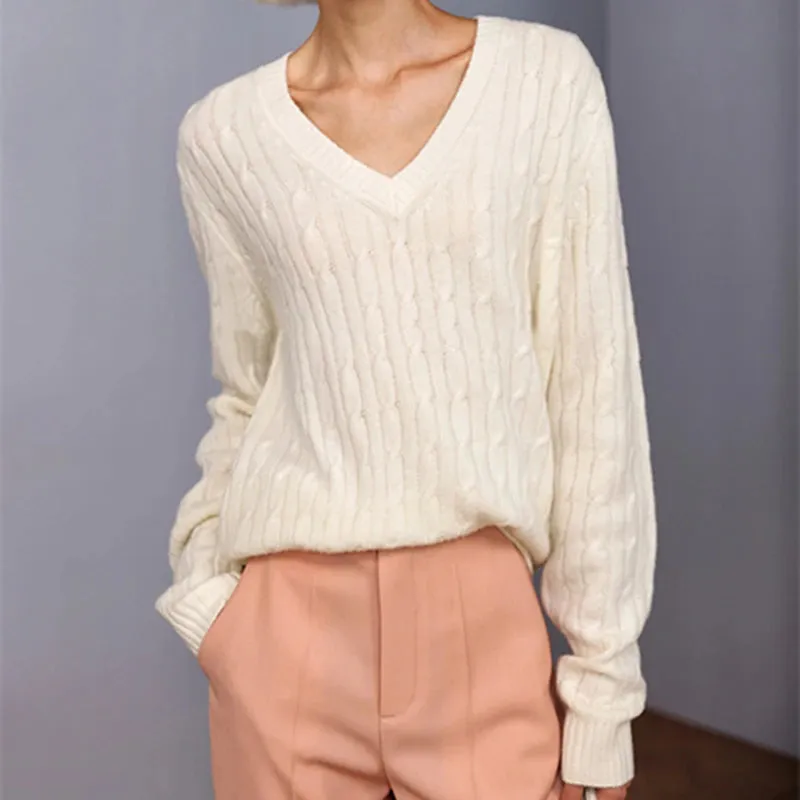 Bonnyshow Women Spring Fall Pullovers Navy Sweaters Long Sleeve V Neck Cable Knit New In Crop Tops Knitwears for Slim Girls
