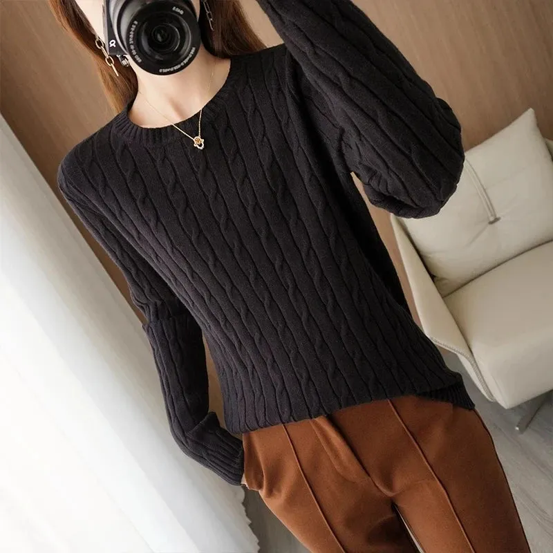Bonnyshow Women Spring Fall Pullovers Navy Sweaters Long Sleeve V Neck Cable Knit New In Crop Tops Knitwears for Slim Girls