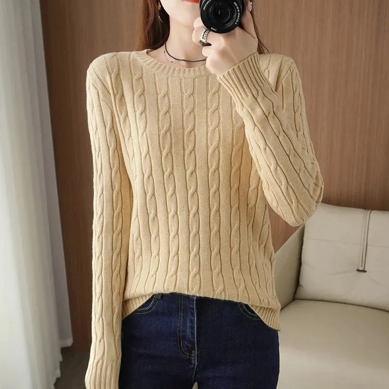 Bonnyshow Women Spring Fall Pullovers Navy Sweaters Long Sleeve V Neck Cable Knit New In Crop Tops Knitwears for Slim Girls