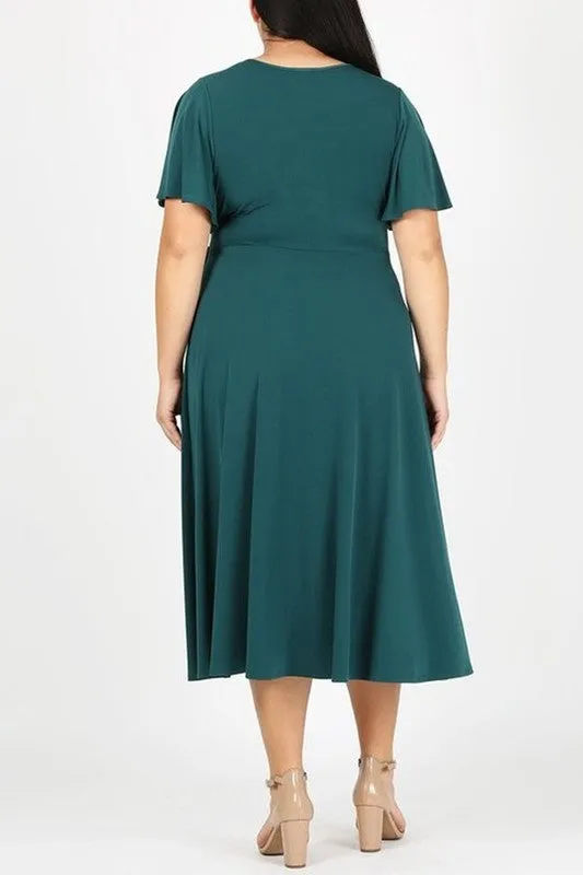 Brooke Faux Wrap Dress in Hunter Green PLUS SIZE
