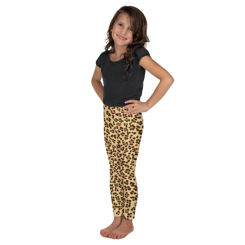 Brown Leopard Kids Tights, Animal Print Cute Kid's Leggings Fitness Pants - Made in USA/ EU