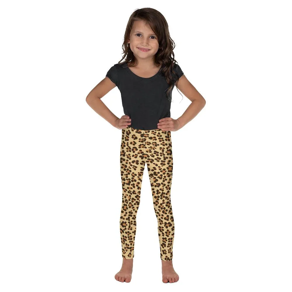 Brown Leopard Kids Tights, Animal Print Cute Kid's Leggings Fitness Pants - Made in USA/ EU