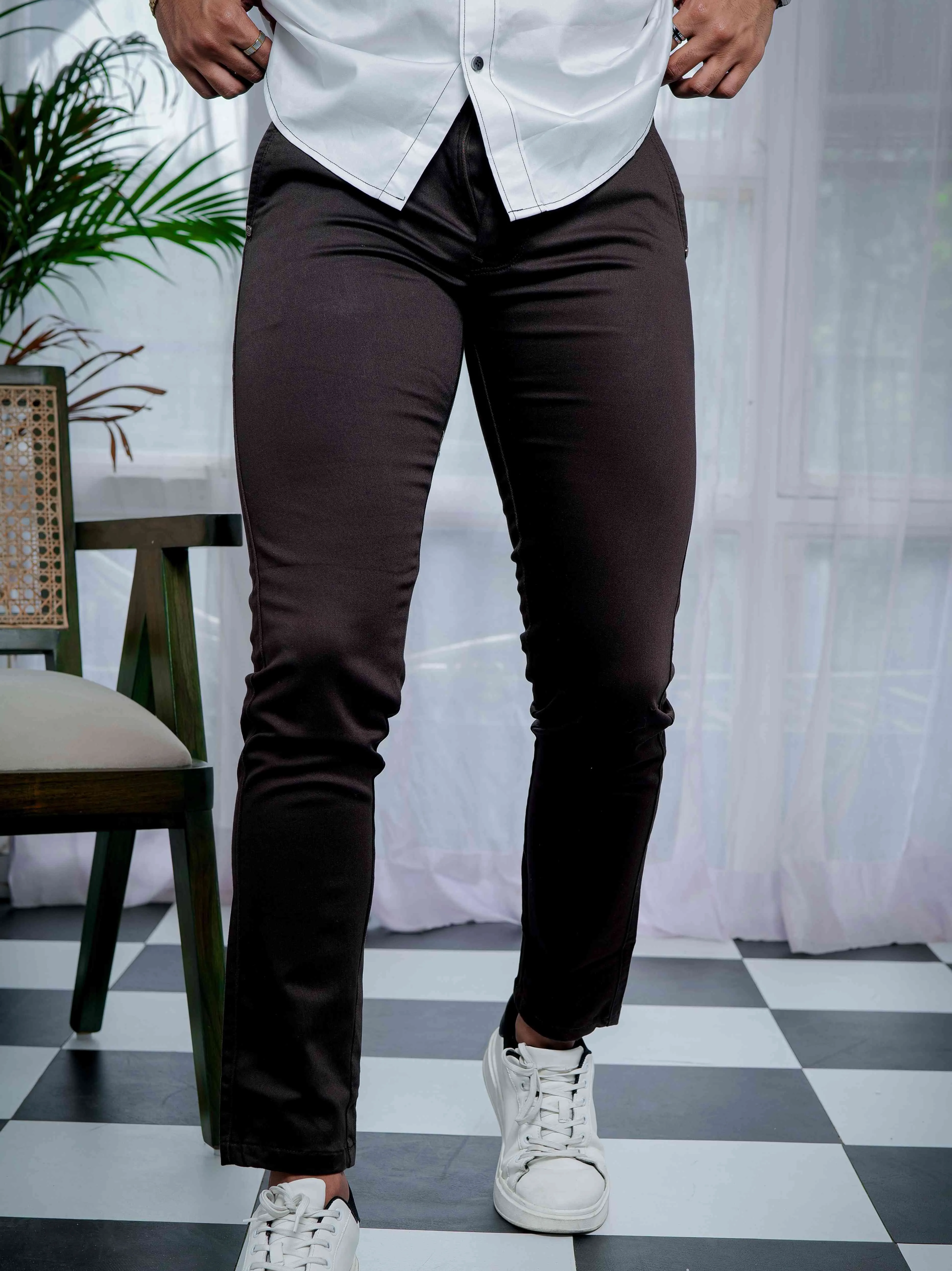 Brown Stretch Cotton Chinos