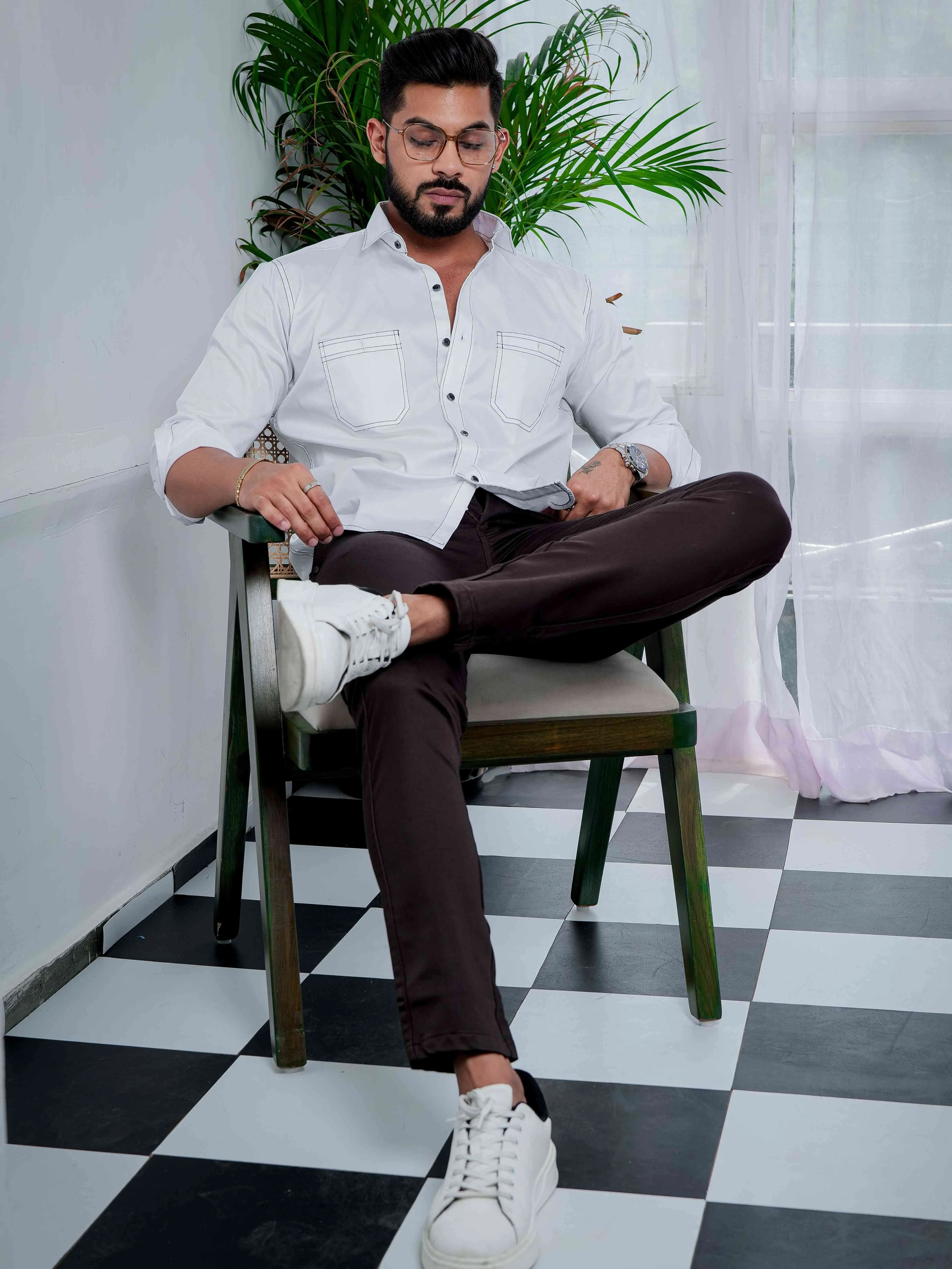 Brown Stretch Cotton Chinos