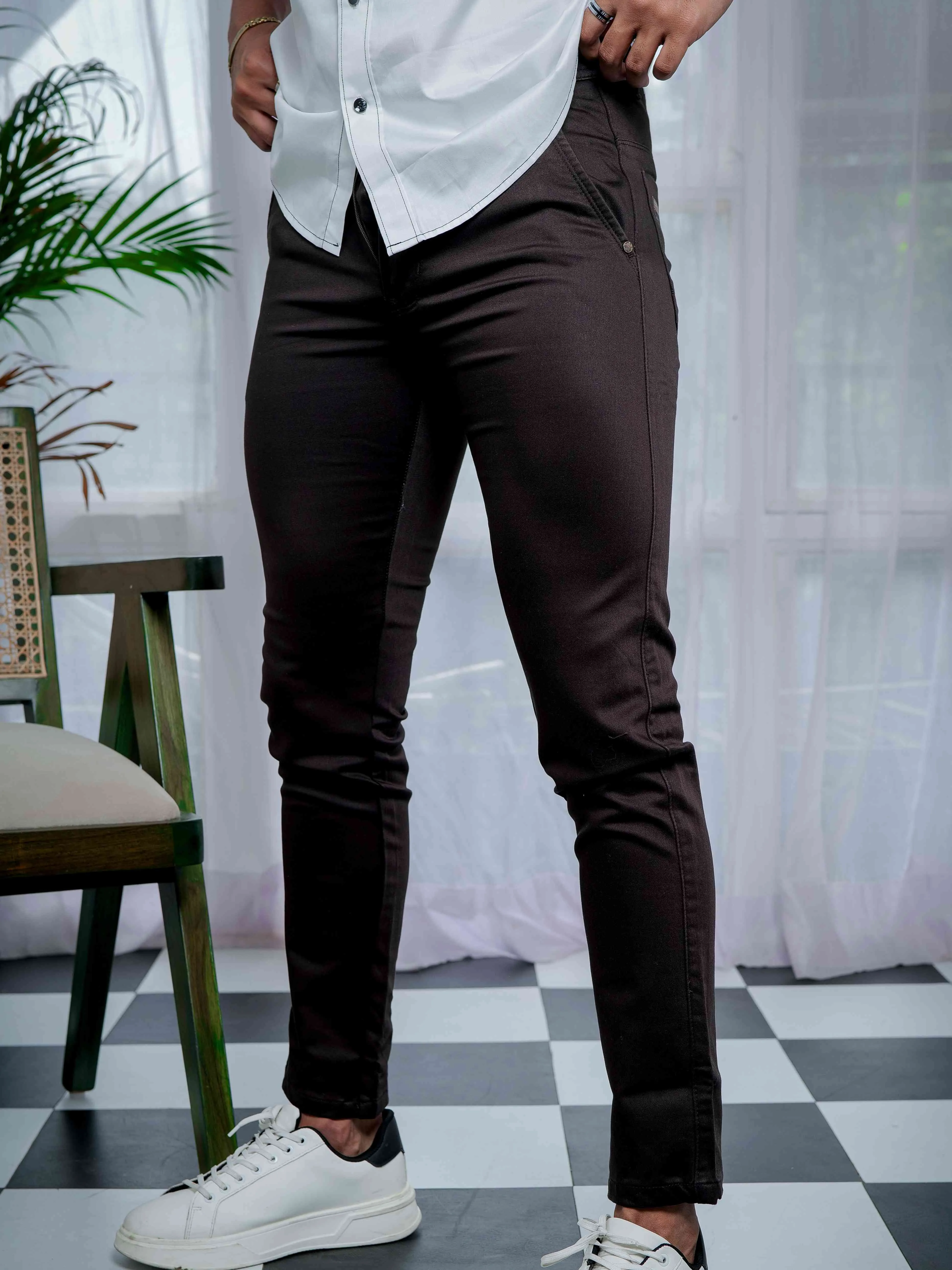 Brown Stretch Cotton Chinos