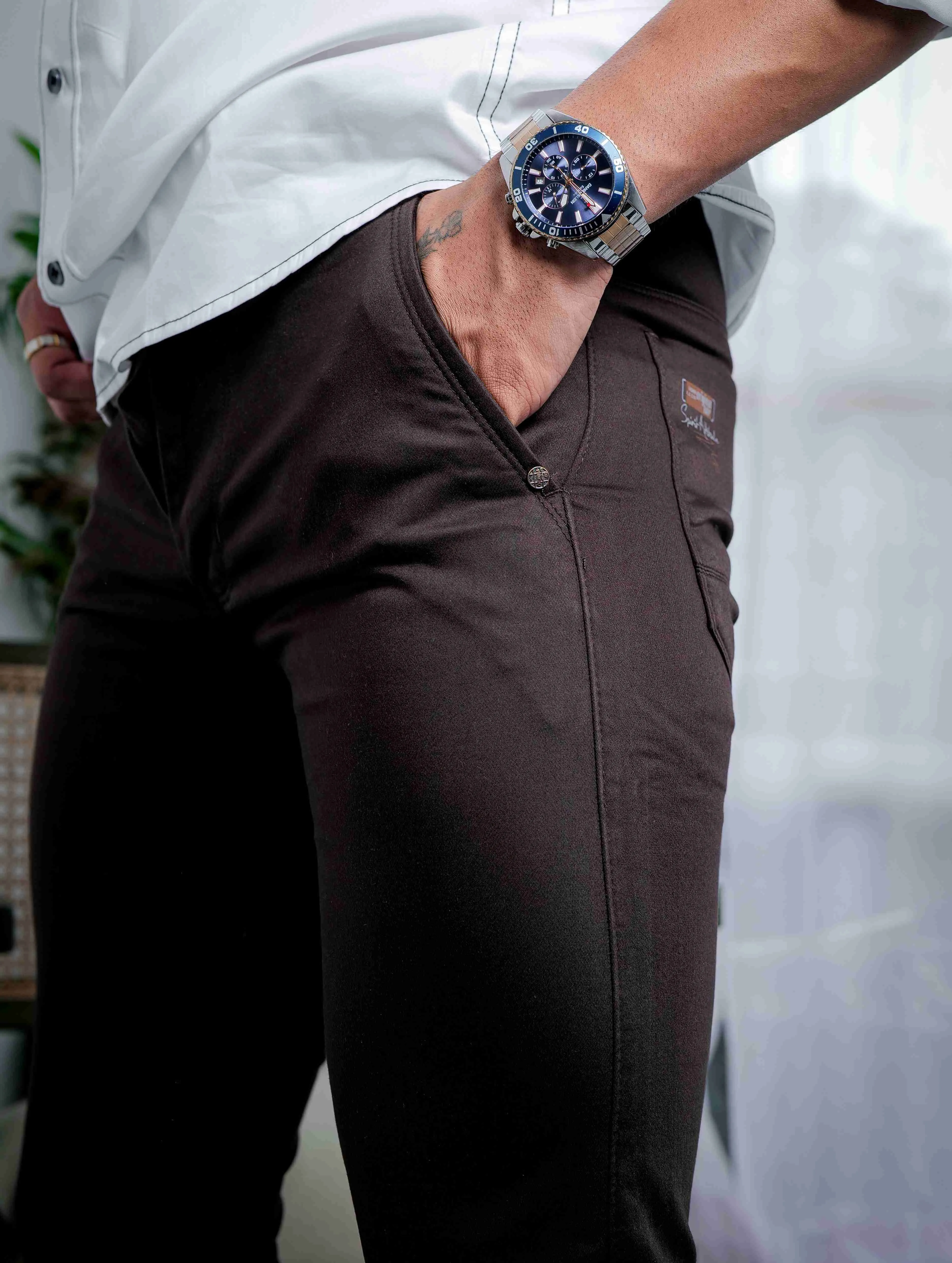 Brown Stretch Cotton Chinos