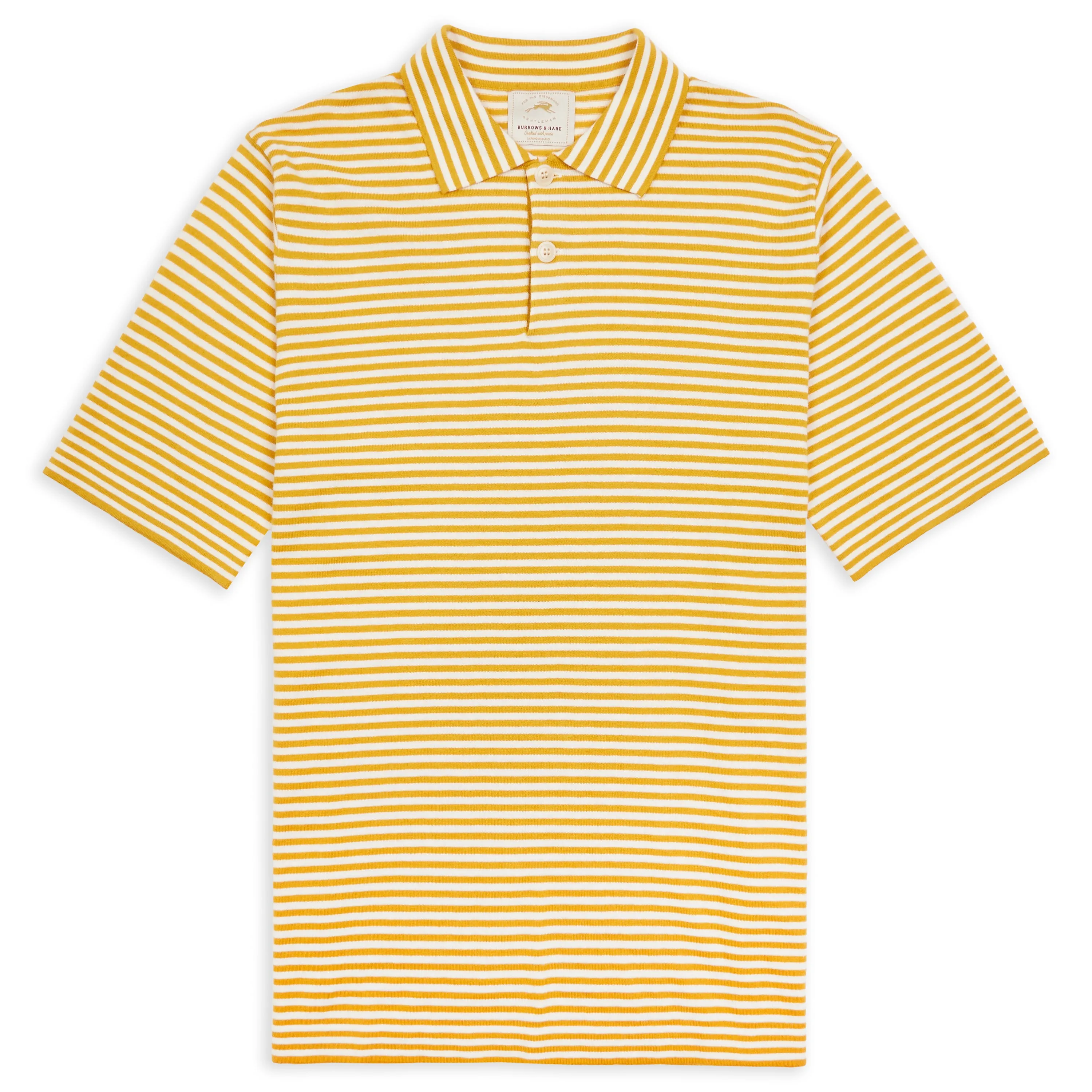 Cashmere Short Sleeve Polo - Stripe Mustard