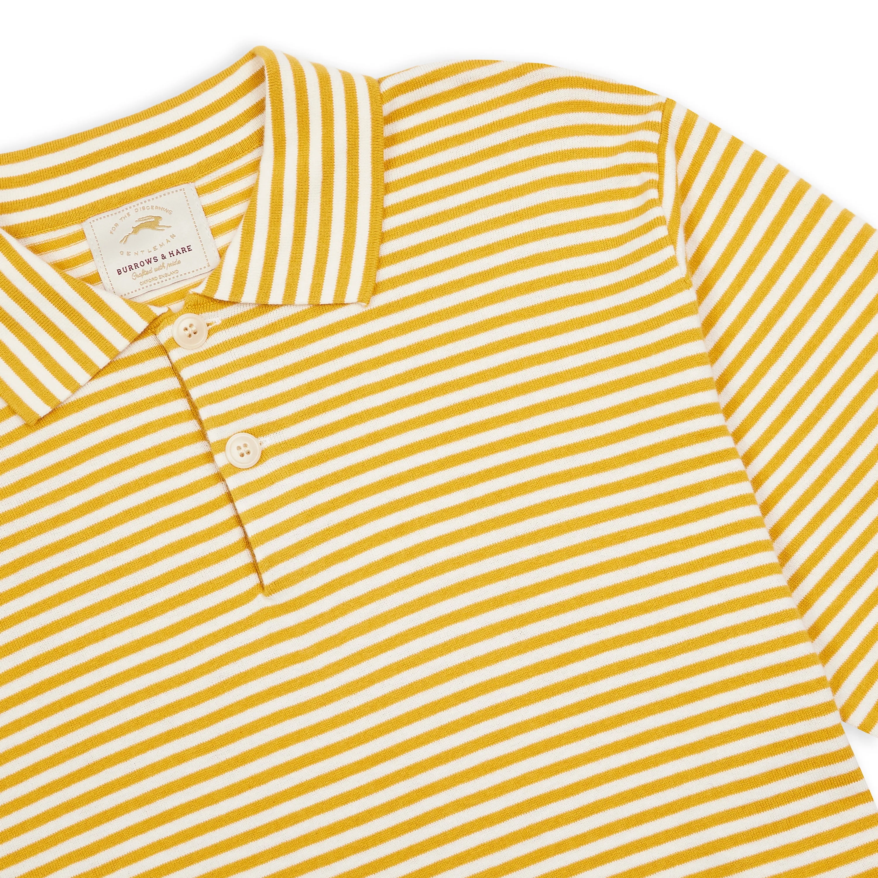 Cashmere Short Sleeve Polo - Stripe Mustard