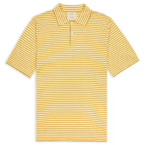 Cashmere Short Sleeve Polo - Stripe Mustard