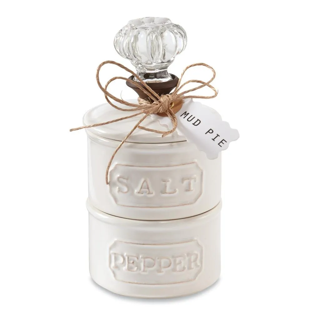 Circa Collection Glass Knob Salt and Pepper Stacked Cellar Holder Set
