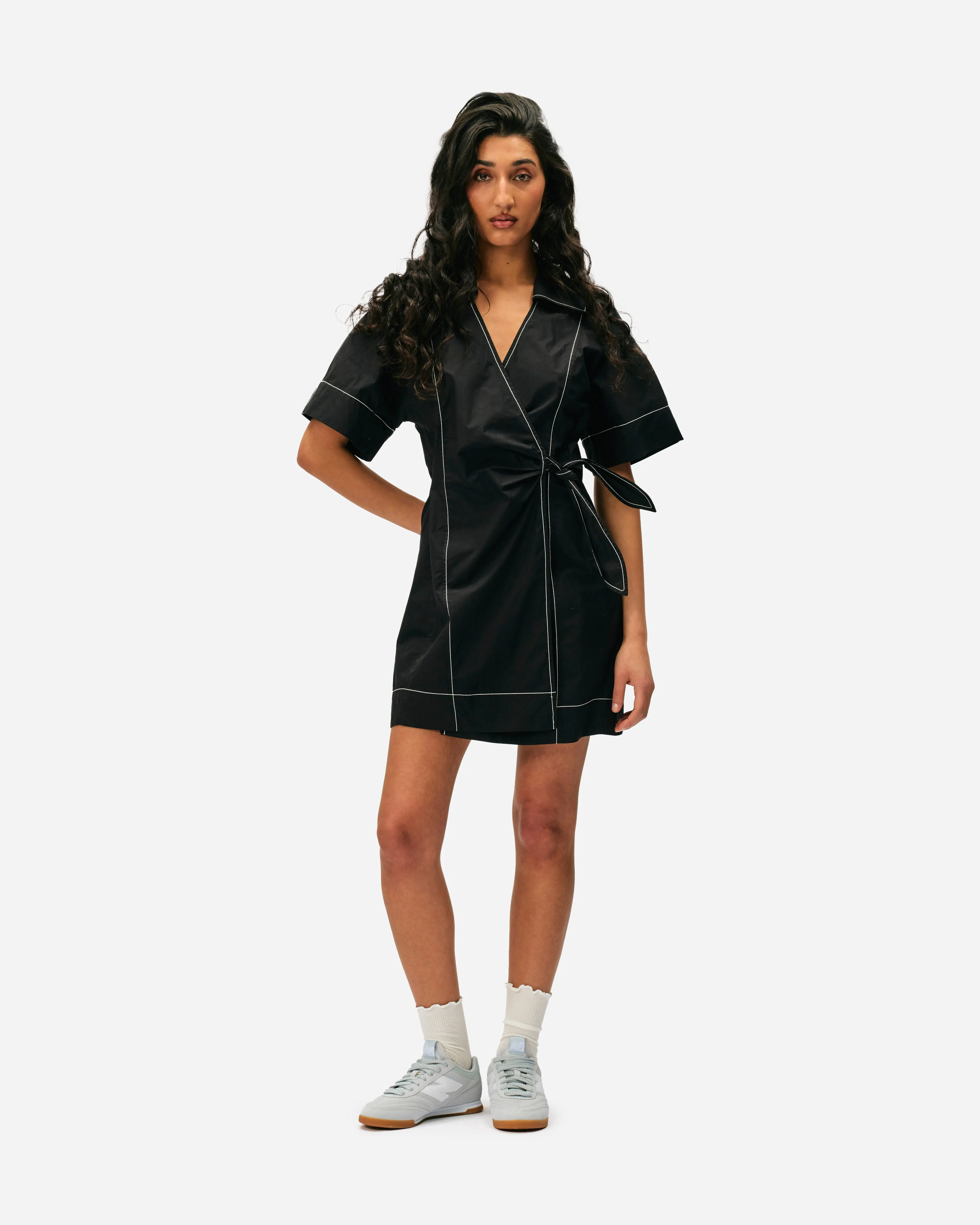 Cotton Poplin Wrap Mini Dress