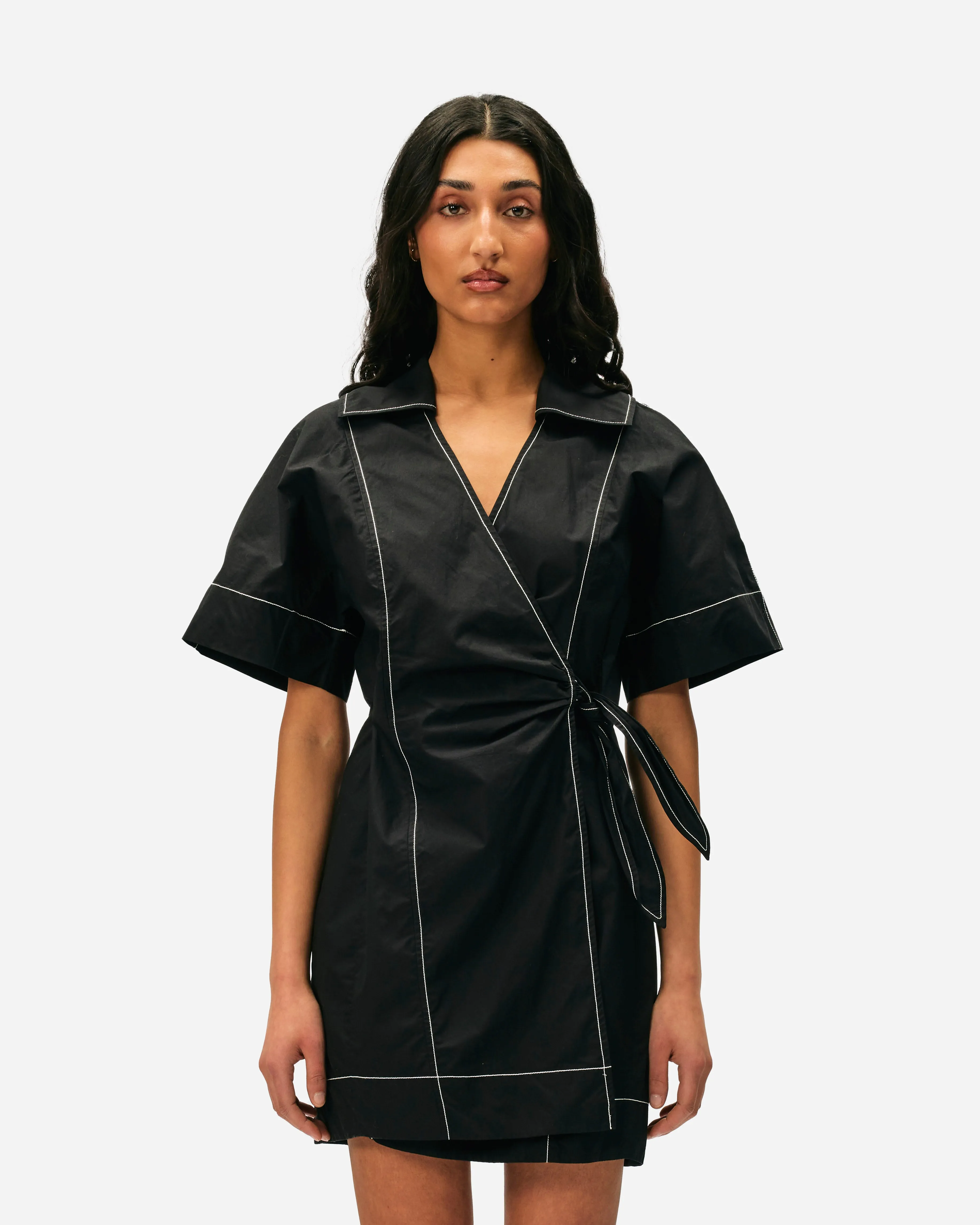 Cotton Poplin Wrap Mini Dress