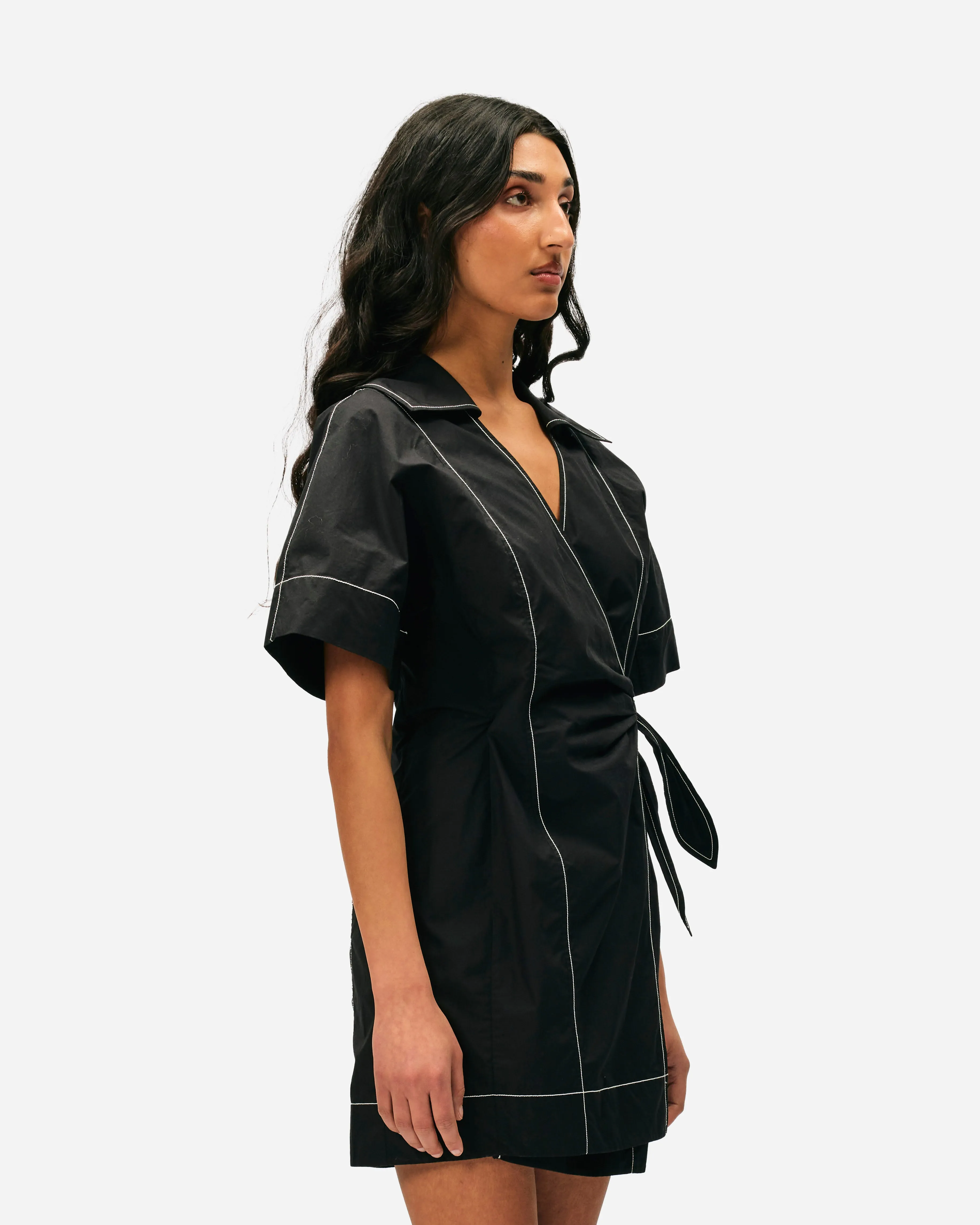 Cotton Poplin Wrap Mini Dress