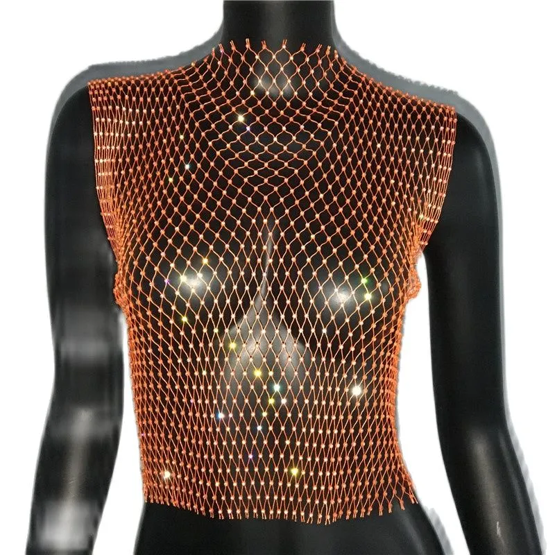 Crystal Rhinestone Embellished Mesh Tank Top - 8 Colors